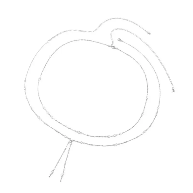 652f corrente cintura com franjas, camada dupla, joia corporal ajustável, acessório cintura fashion para festa à noite,