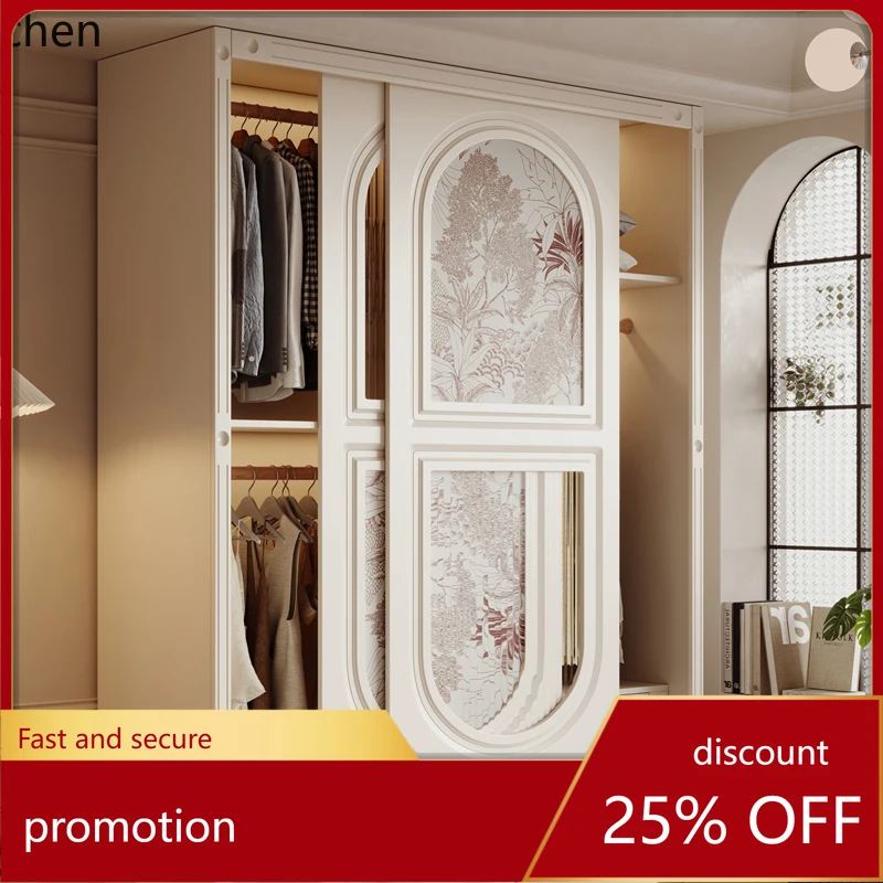 

ZML sliding door wardrobe small apartment modern simple sliding door solid wood cabinet finished wardrobe