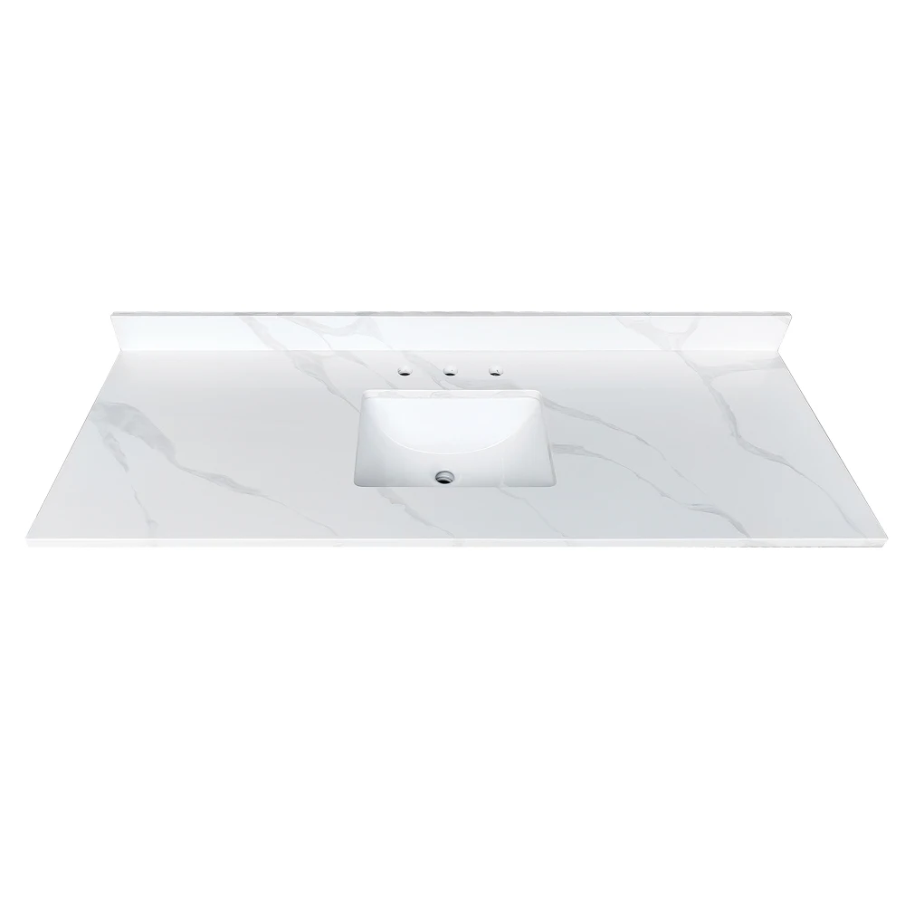

61-inch Quartz Bathroom Vanity Top, 3/4" Thick with Undermount Single Bowl Middle Sink, 4 Inch High Backsplash,