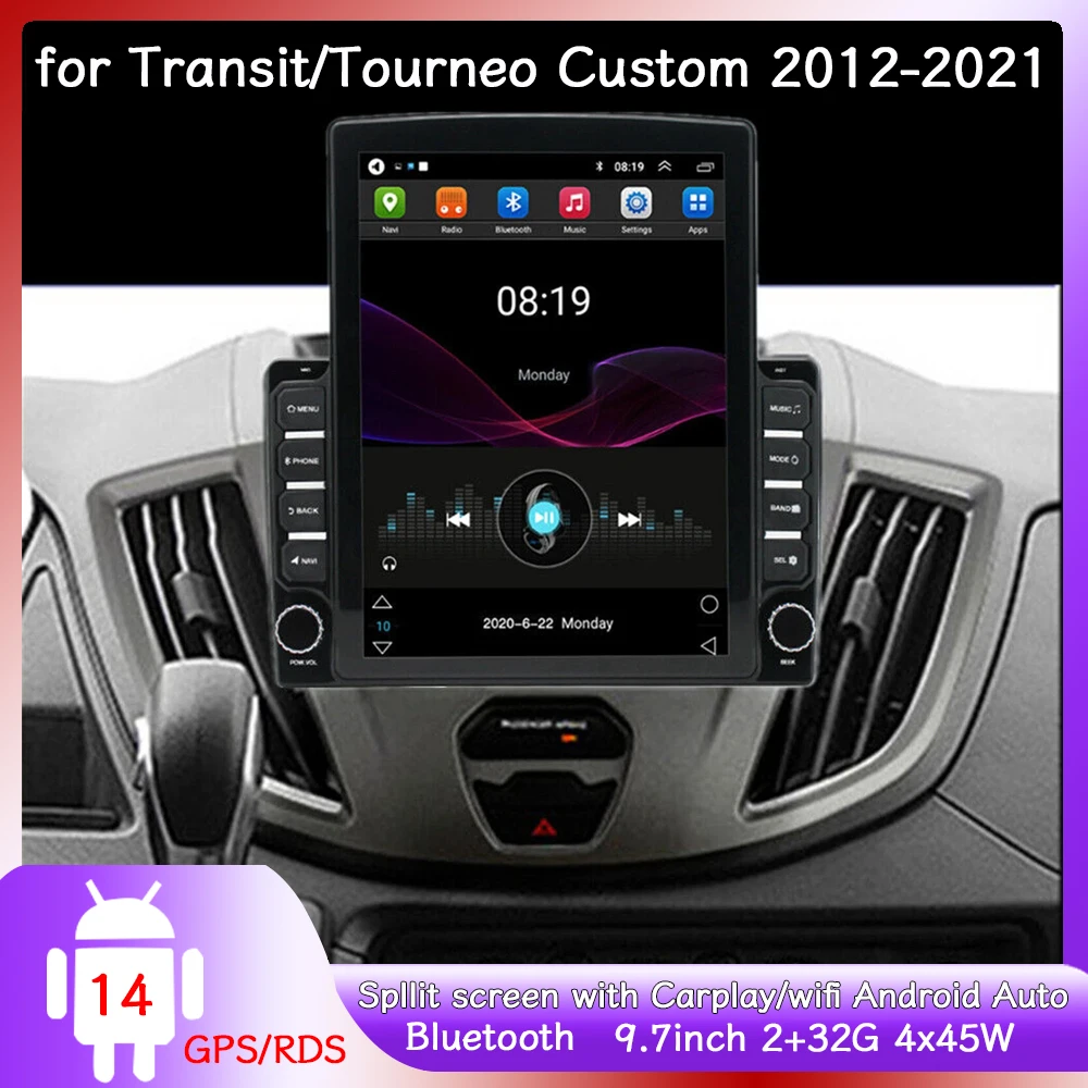 

Navi Head Car Stereo Multimedia Video Player GPS Navigation 9.7'' with CarPlay Android Auto for Transit/Tourneo Custom 2012-2021