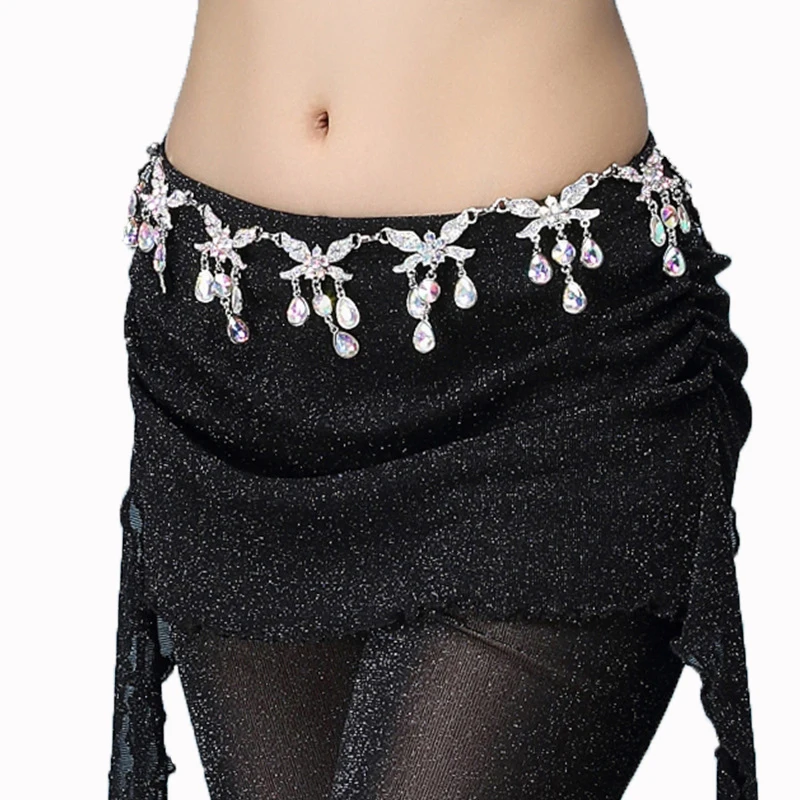 

New Women Waist Chain Belly Dancing Belt Jewelry Dancewear Outfit Costume Rhinestone Metal Butterfly Performance Accessories