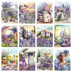 AZQSD pittura diamante campo paesaggio punto croce ricamo fiore di lavanda mosaico 30x40cm pieno trapano rotondo strass regalo