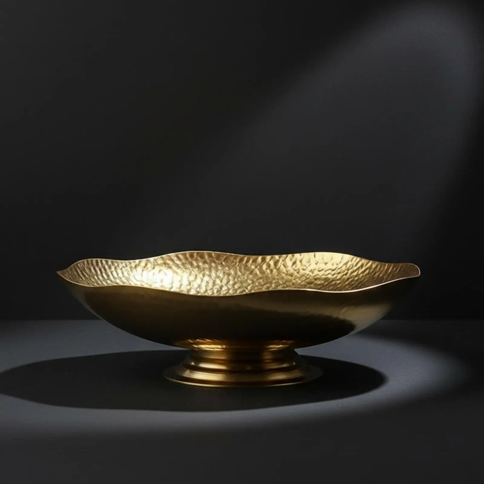 Sculptural Gold Metal Tray Decorative Fruit Bowl Pedestal Stand for Countertop Console Table Display Piece