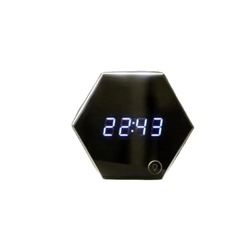 4 in 1 Multi-function Hexagonal Mirror Electronic Digital Alarm Clock with Thermometer LED Night Light Function Travel Clocks