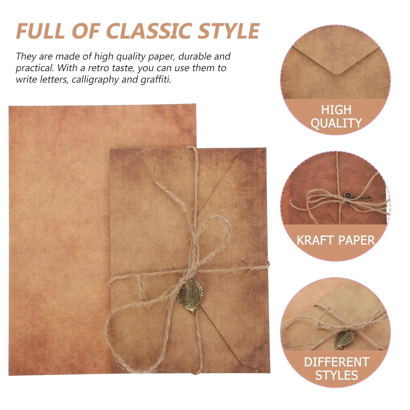 3 Sets Kraft Paper Letter Envelope with Envelopes Boy Looking Rope Stationery Elderly