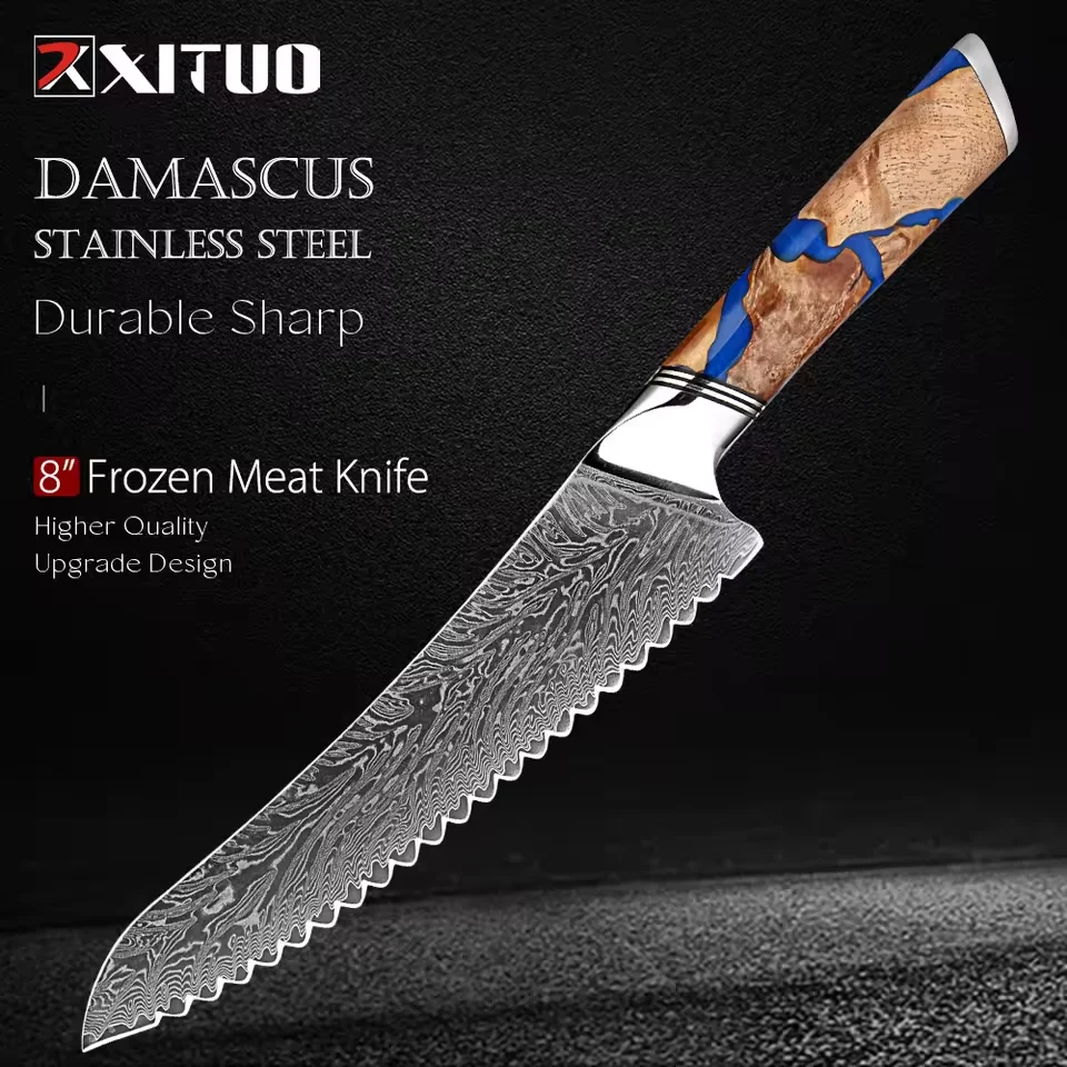 

8 Inch Serrated Bread Knife, Slicing Knife for Homemade Bread, with Innovative Wavy Edge for Efficient Cut,Sharp Damascus Steel