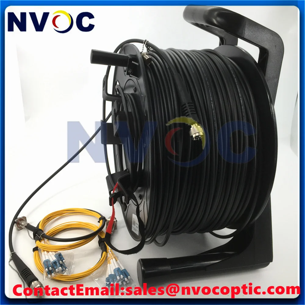 Cabo de Fibra Óptica Armado Mini Preto TPU 12 Fibras Monomodo ODC-MPOAPC Fêmea-Macho 250M 7.0mm com Conector PCD380