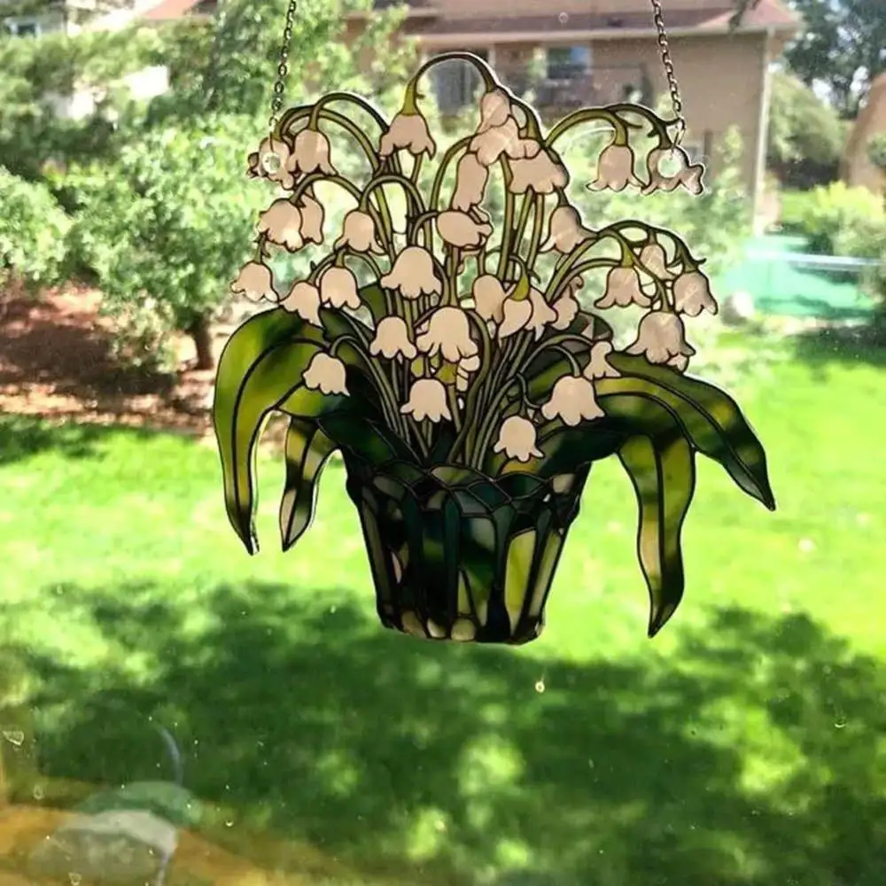 Decorative Lily Of The Valley Acrylic Suncatcher Ornament Modern Floral Art For Window Hanging Home Decor Gift