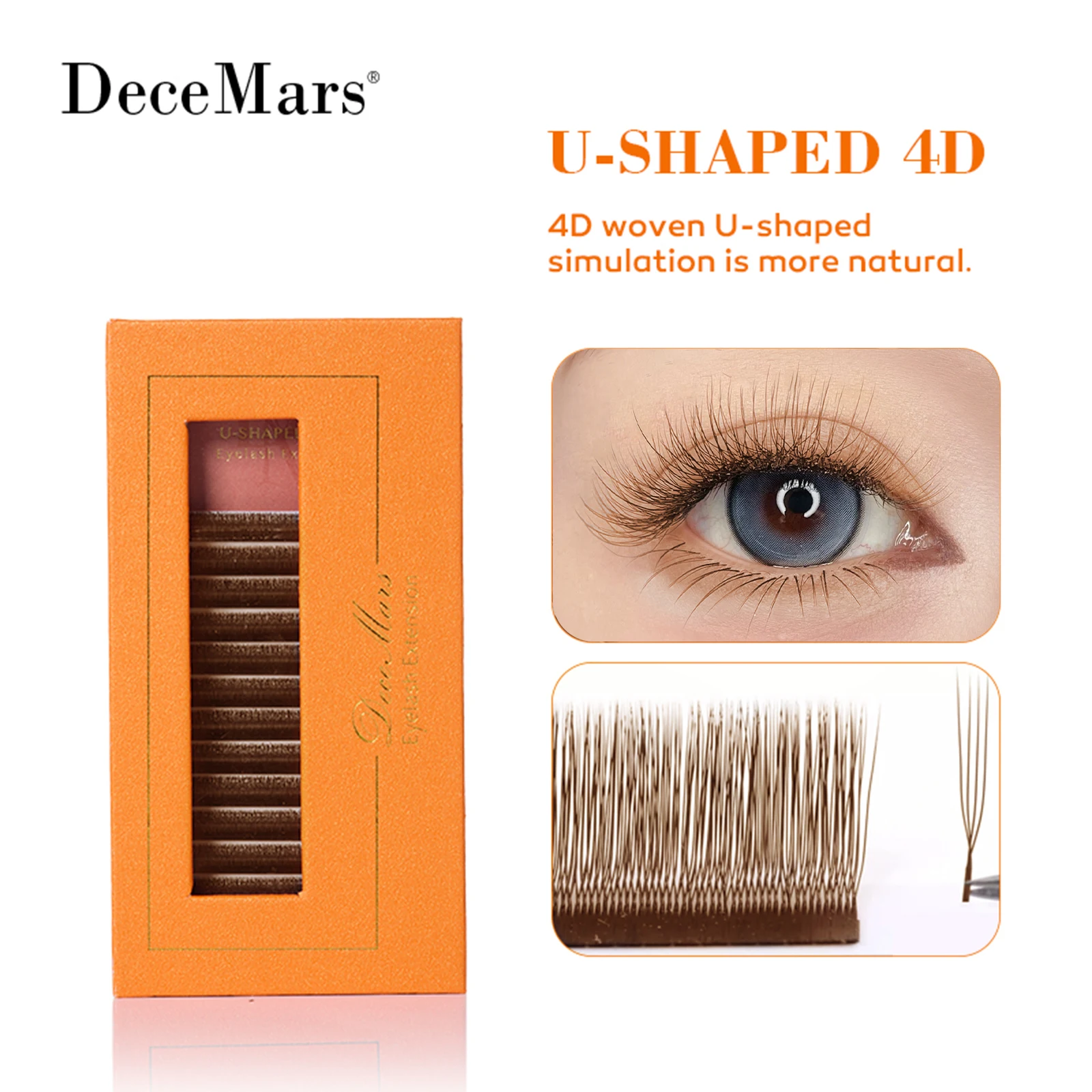 DeceMars U-Shaped 4D Brown Eyelash Extensions (12lines/Tray) for Makeup