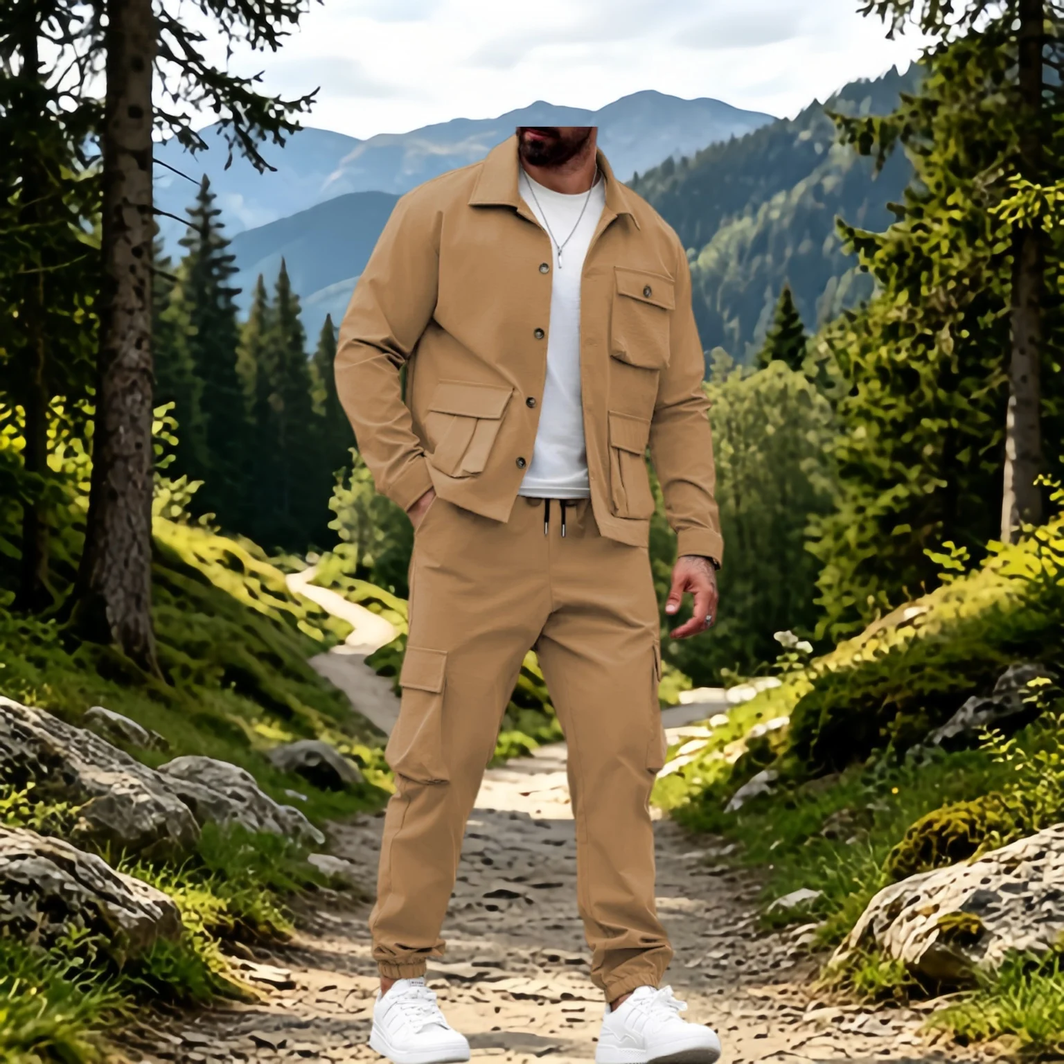 Conjunto Multiusos para Campismo al Aire Libre para Hombre, Primavera/Verano, con Diseño Relajado de Múltiples Bolsillos y Estilo Retro