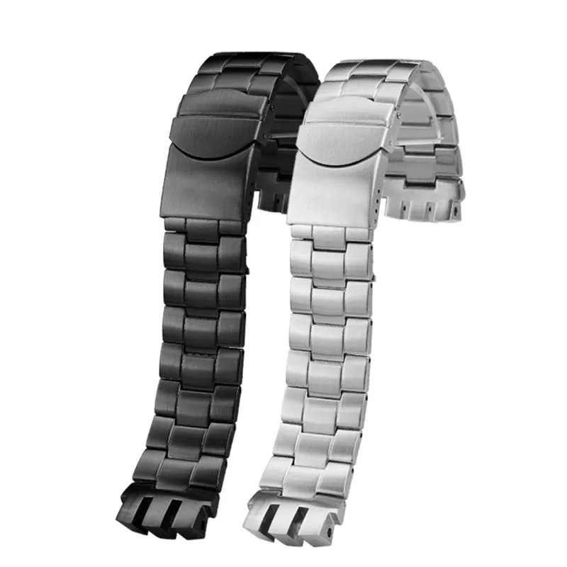 For Swatch YTS401 402 403G 409 713 YTB400 curved end solid stainless steel watch strap 20mm Folding buckle Metal watchband chain