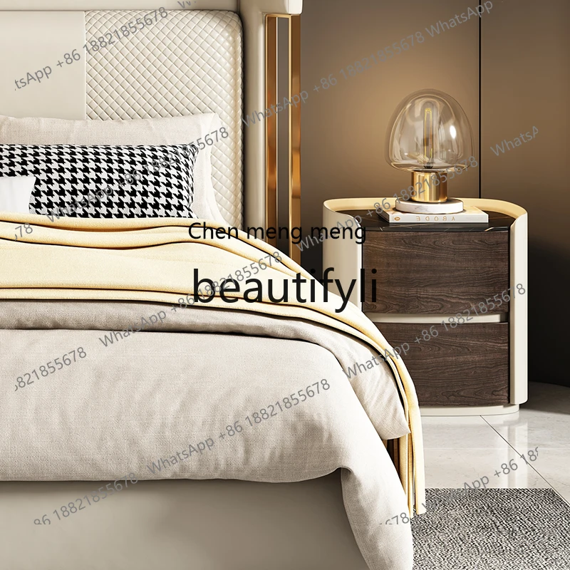 Italian minimalist solid wood high-end oval bedside table modern minimalist locker light luxury rock slab edge few  R