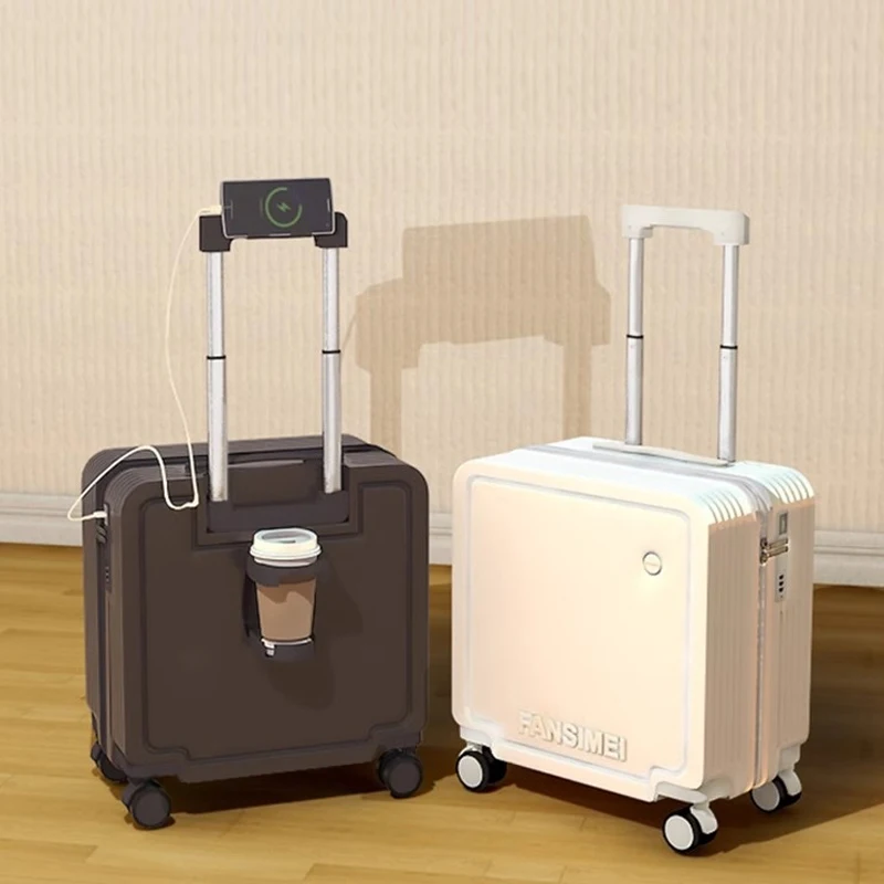 

Suitcase Trip Cabin 2024 Gradient Color 18/20 Inch Small Boarding Box Cup holder Type-C Port Multi-function Trolley Case