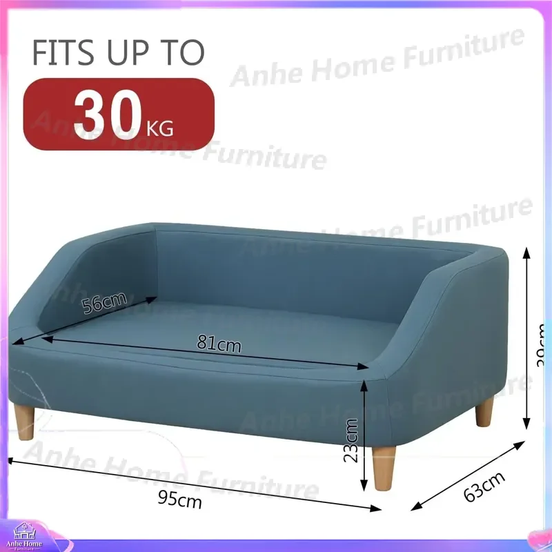 Large Pet Sofa Bed Luxury Dog Couch with Wooden Legs Striped Pattern 3-Sided Support Removable Cover Technical Fabric for