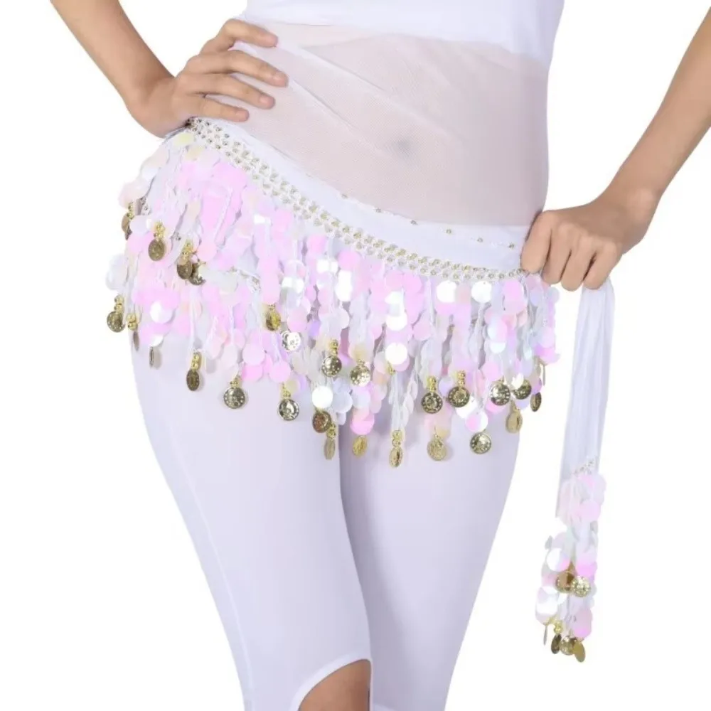 Ceinture de danse du ventre pour femmes, écharpe de hanche avec pièce de monnaie de couleur or, pompon, chaîne de taille, paillettes, jupe, Costumes de spectacle, nouvelle collection