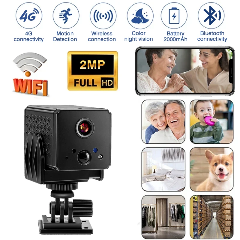 2MP WiFi/4G Mini Camera With Color Night Vision And AI Motion Detection 2000mAh Battery Wireless Surveillance Camera For Home