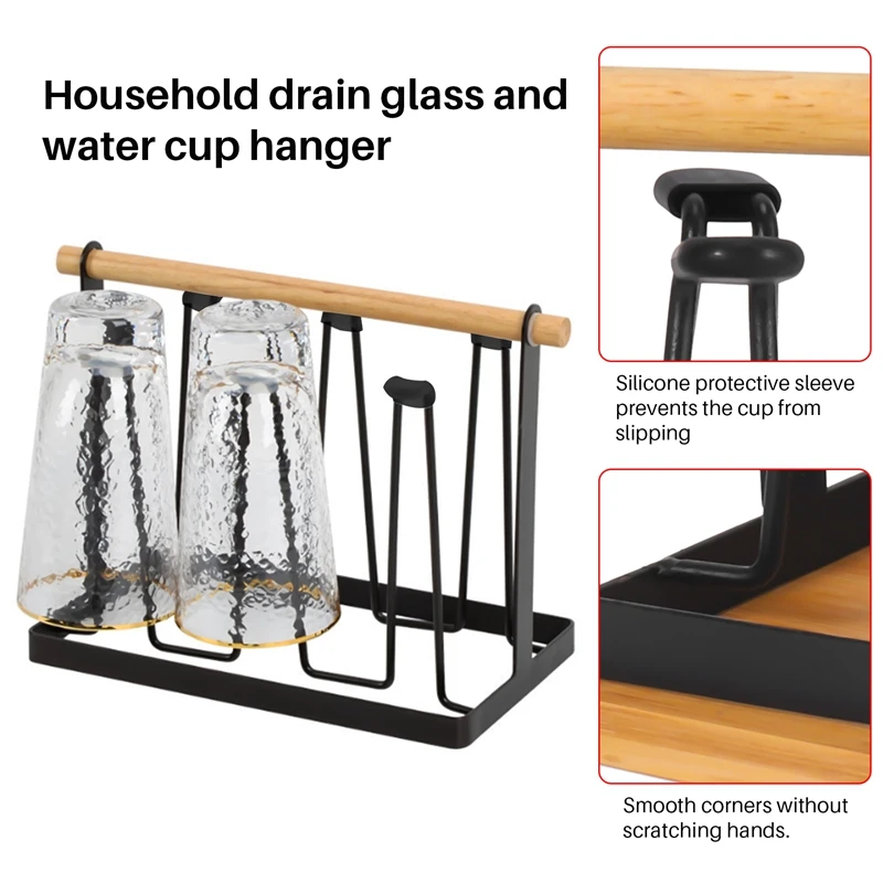 Cup Holder Iron Water Draining Rack Portable Glasses Organizer Kitchen Cup Shelf With Tray Drying Rack Kitchen Storage