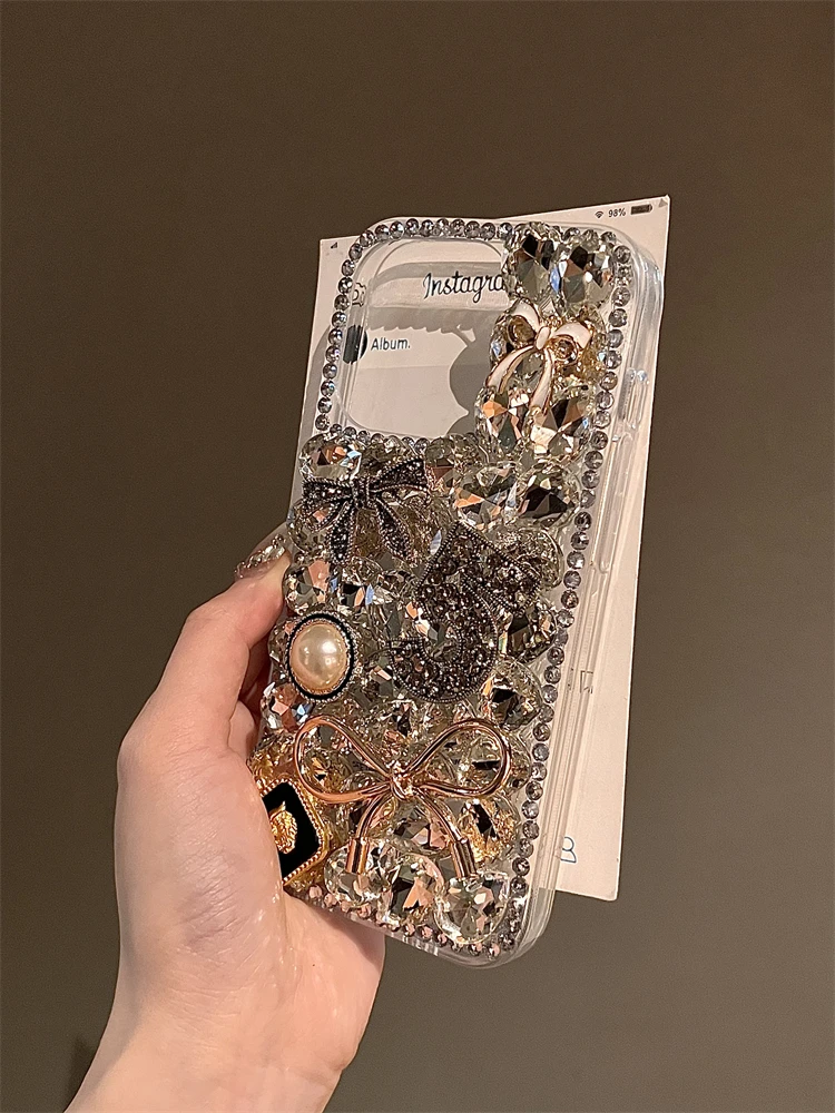 High Quality Luxurious Glitter Phone Case For iPhone 16 15 14 13 12 11 Pro Max Diamond Bling Cover For iPhone 16Pro Rhinestones