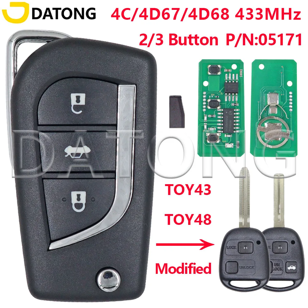 Datong 50171 4C/4D67/4D68 Chip Modified 433MHz Car Remote Key For Toyota Previa FJ Cruiser Cruiser Prado Tarago Land RAV4 Kluger
