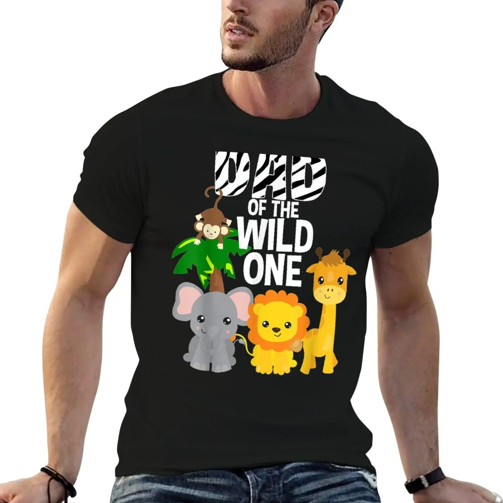 

Safari Birthday One Dad t cotton The Jungle Theme Of Zoo T-Shirt tshirt plain Wild man shirt Animal 100%