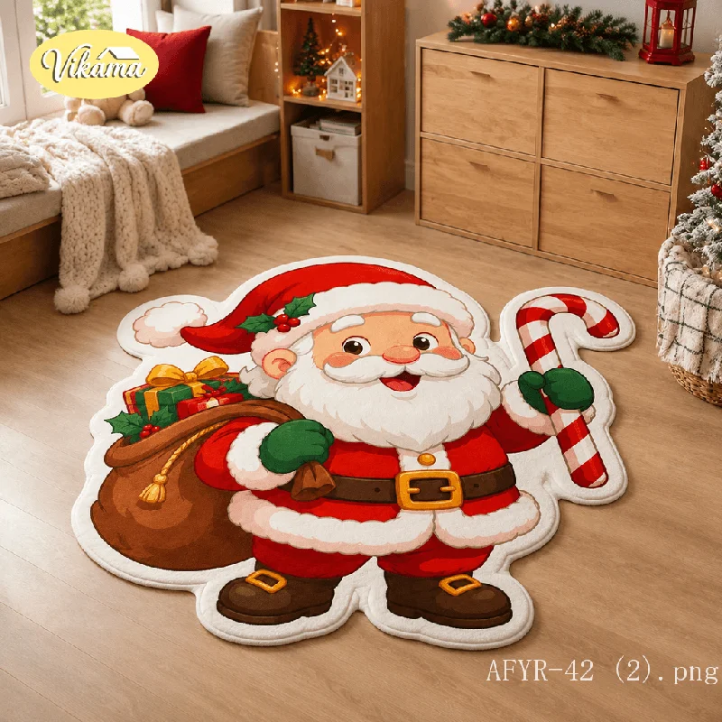 VIKAMA Santa Claus Alien Carpet Absorbent Non Slip Soft Floor Mat Entrance Living Room Bedroom Holiday Decoration
