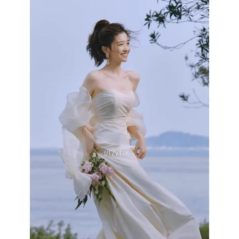 

Korean Simple Wedding Dresses Strapless Off-Shoulder Photos Shoot Dresses Bridal Gowns Customized Lvory Long Party Dress 2025