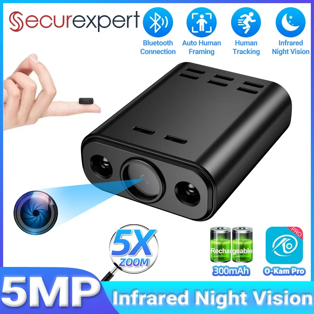 

Securexpert Mini WIFI Body Camera 5MP HD Built-in Battery Human Tracking IP Remote Monitoring IR Night Vision Portable Camcorder