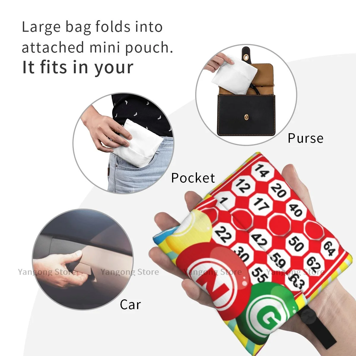 Shopping Bag Bingo Card And Ball Eco-friendly Folding Reusable Portable Shoulder Handbag for Travel Grocery Bag