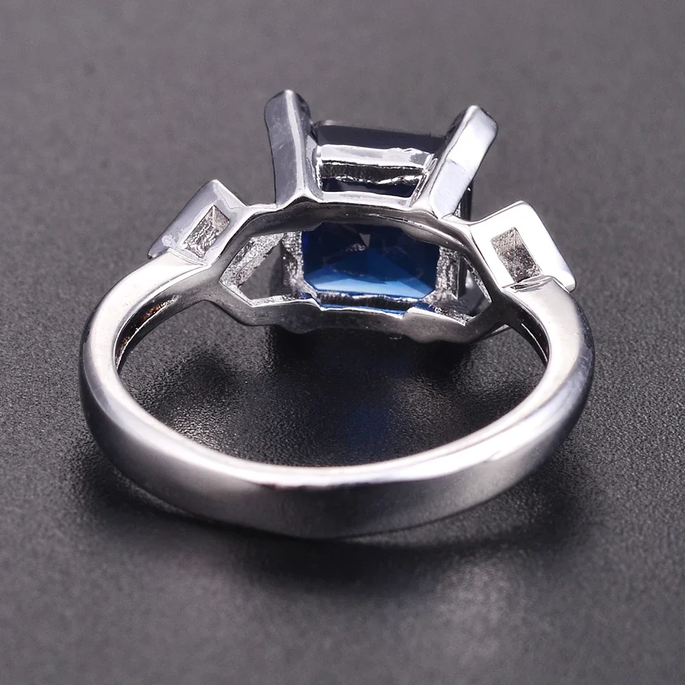 New Square Silver 925 Jewelry Rings Women's Finger Ring With Dark Blue Sapphire Gemstone Zircon Vintage Fine Jewelry Wholesale