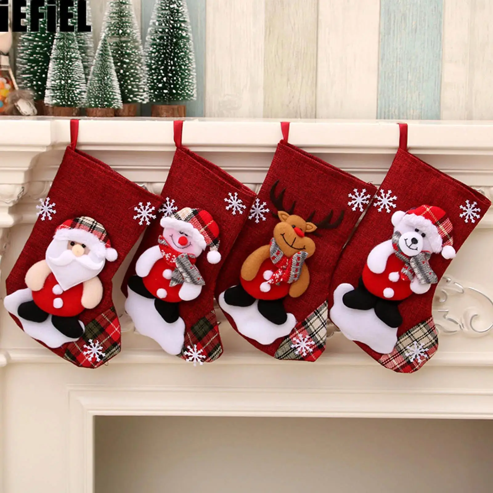 أطفال جوارب عيد الميلاد أكياس الهدايا الدعائم الغزلان سانتا ثلج الدب عيد الميلاد تخزين عطلة عيد الميلاد الديكور الدعائم