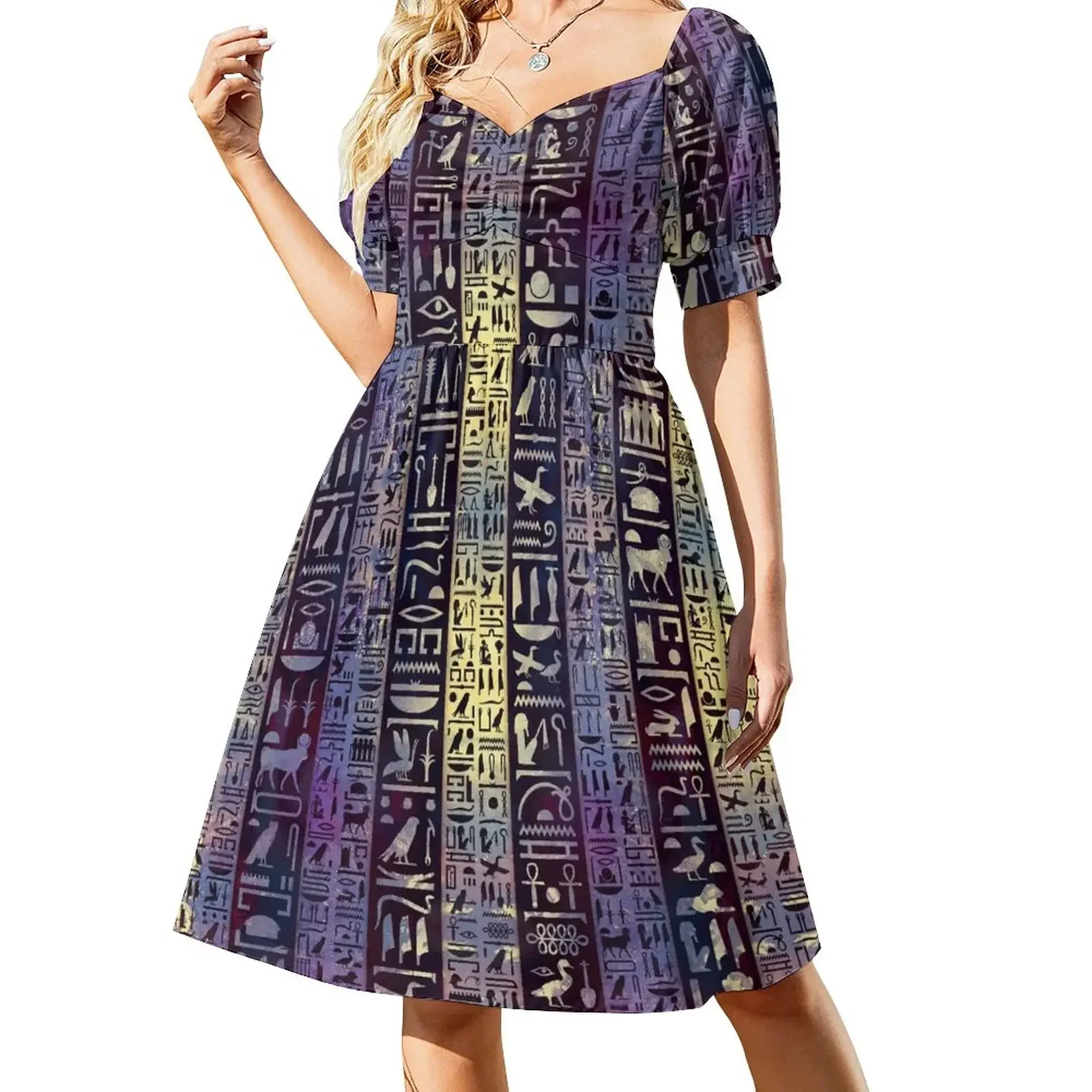 

Egyptian hieroglyphs on purple violet painted texture Sleeveless Dress womans clothing luxury dresses evening dress women Dress