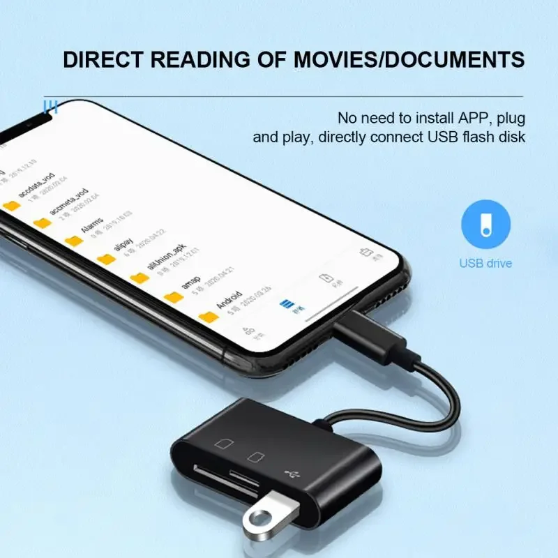 RYRA-Convertisseur de concentrateur multi-ports 3 en 1, type-c vers USB A, adaptateur OTG, lecteur de carte mémoire TF SD, iPhone, Android, ordinateur portable