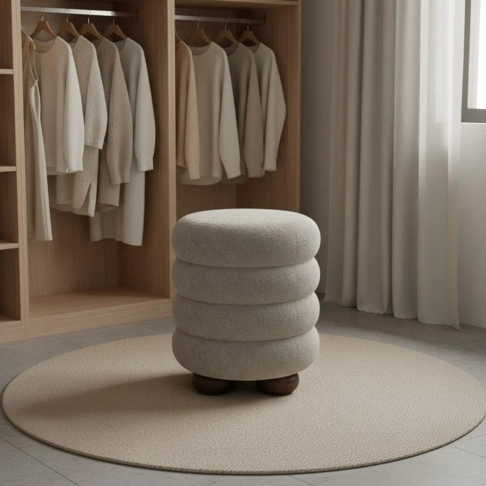 Boucle Vanity Stool Cute Vanity Stool Boucle Ottoman Chair Soft Home Furniture Multifunctional for Bedroom image 4