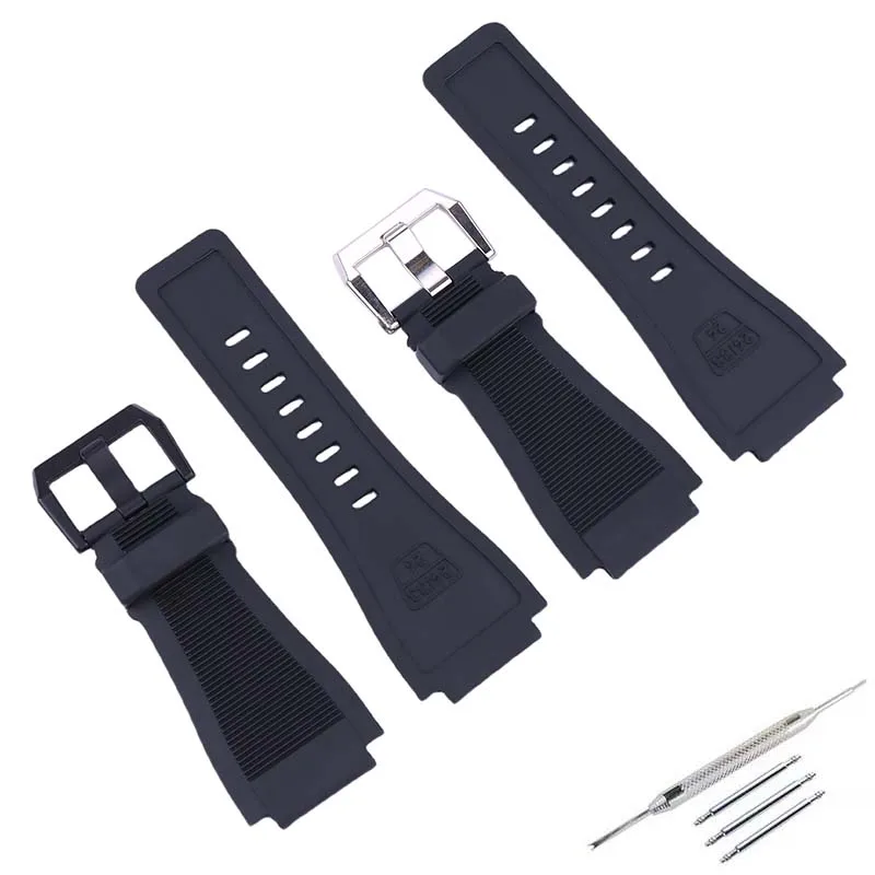 Аксессуары для ремешка для часов 34*24 мм, мягкий резиновый ремешок для часов, совместимый с Bell Ross BR01 BR03, мужской водонепроницаемый силиконовый браслет