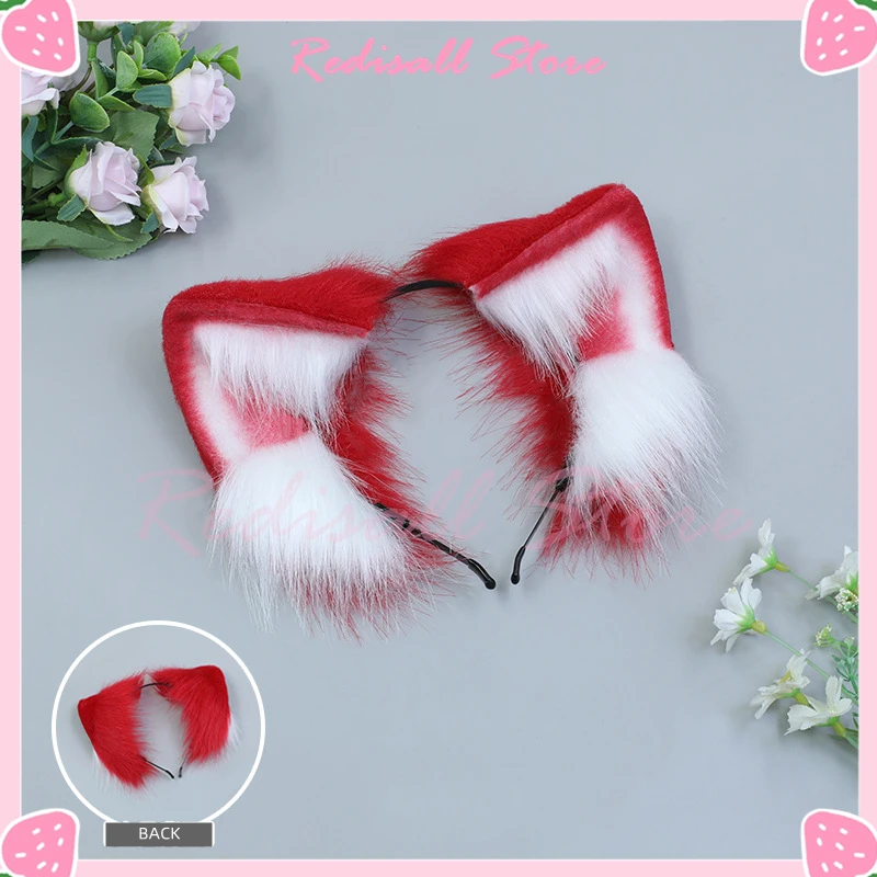 Cute Cosplay Ears Wolf Fox Cat Plush Headband Black Pink Blue Brown Orange Red Synthetic Fur Party Animal Beast KC Headwear