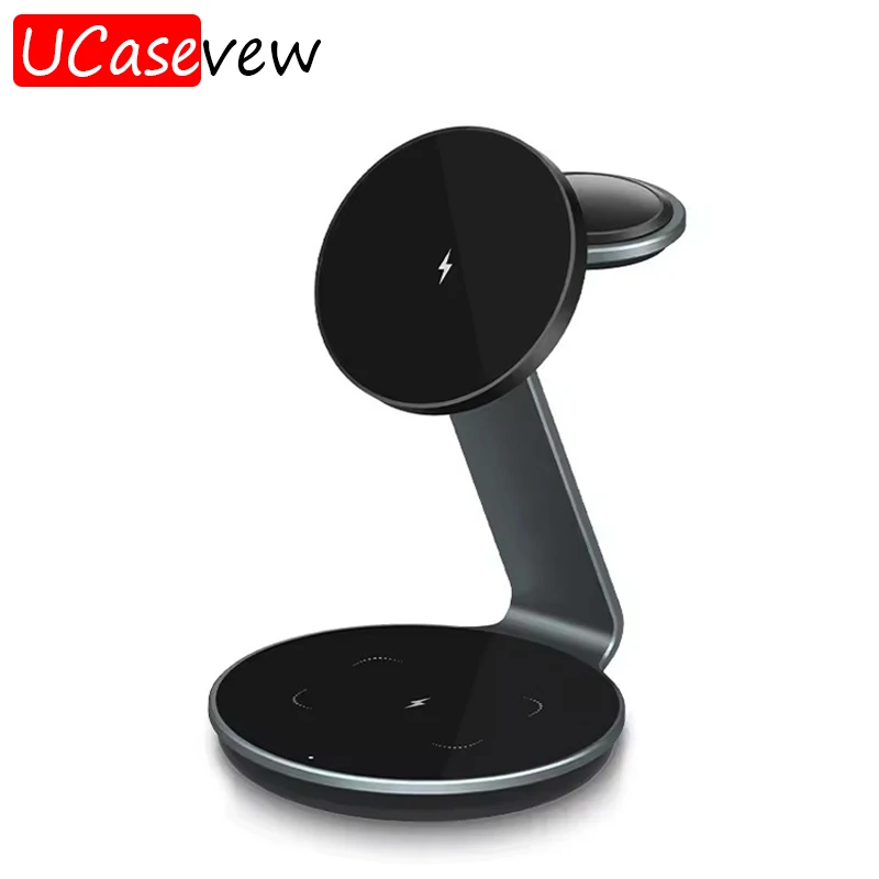 

3 in 1 Magnetic Wireless Charger Stand Pad 15W Fast Charging Station Dock for iPhone15 14 13 12 ProMax Mini IWatch 9 8 7 Airpods