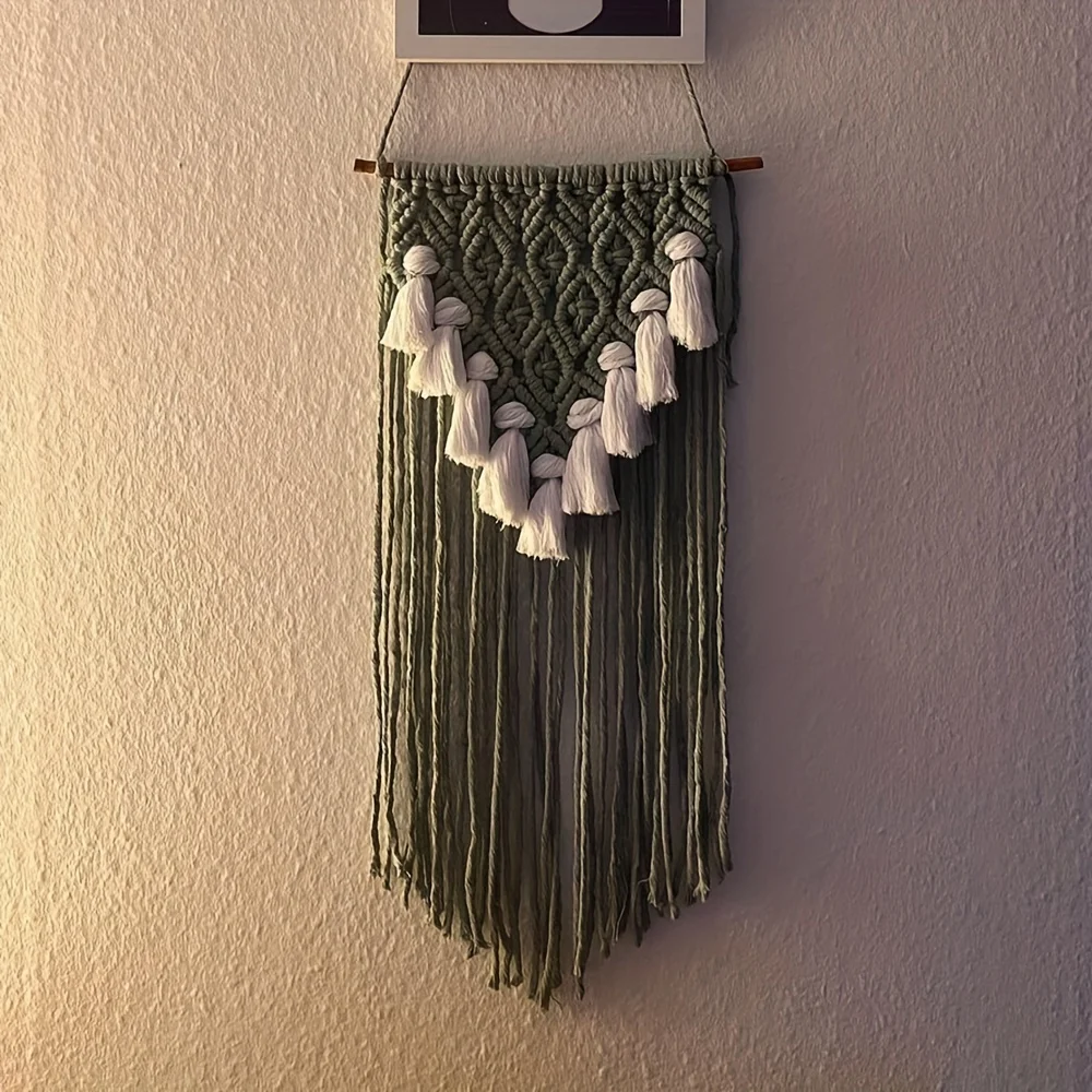 1pc Green Macrame Wall Hanging Tapestry No Frame Handmade Tassels Tapestry Home Decor Bedroom Room Decor Bohemian Tapestry, 9.84