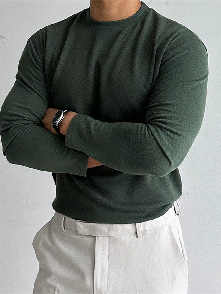 

High-End round Ne Long Sve T-irt Fitn Sportswear Men's Autumn Winter Elastic Velvet Base irt Casual Sle Polyest...