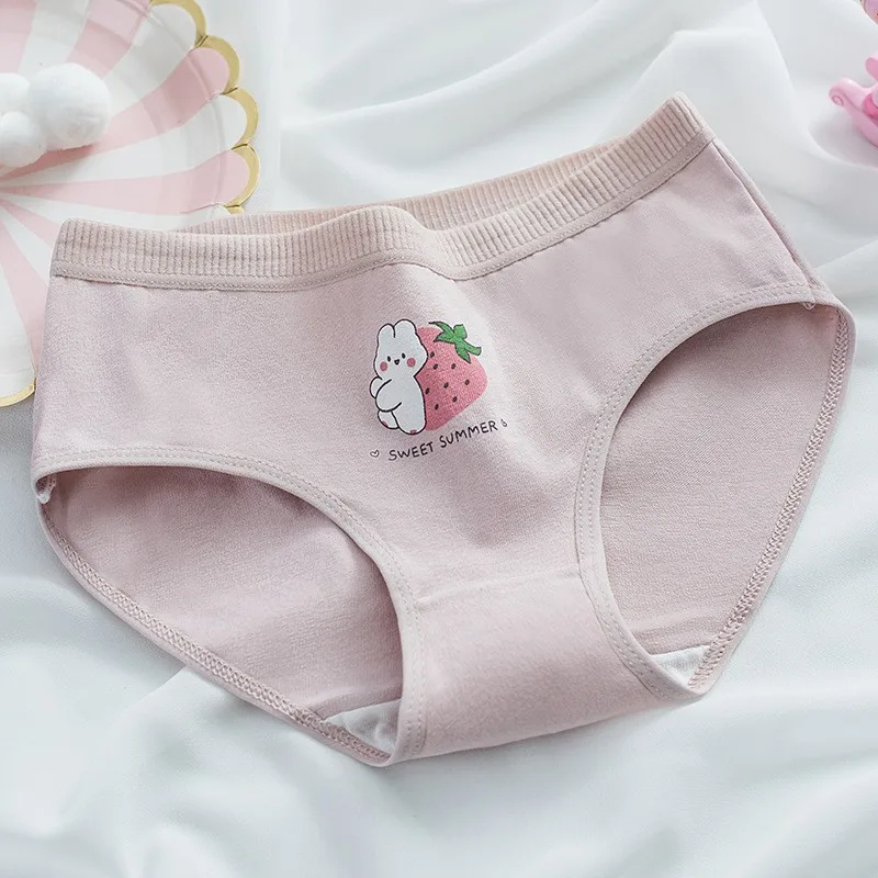 5 PCS Kids Girls Strawberry Print Panties Soft Cotton Antibacterial Briefs For 3-16 Years Children Baby Breathable Underwear - view 2