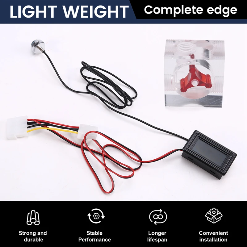 Three Way Flow Meter LED Thermometer For Water Cooling Liquid Cooler Computer Radiator Supplies Temperature Meter