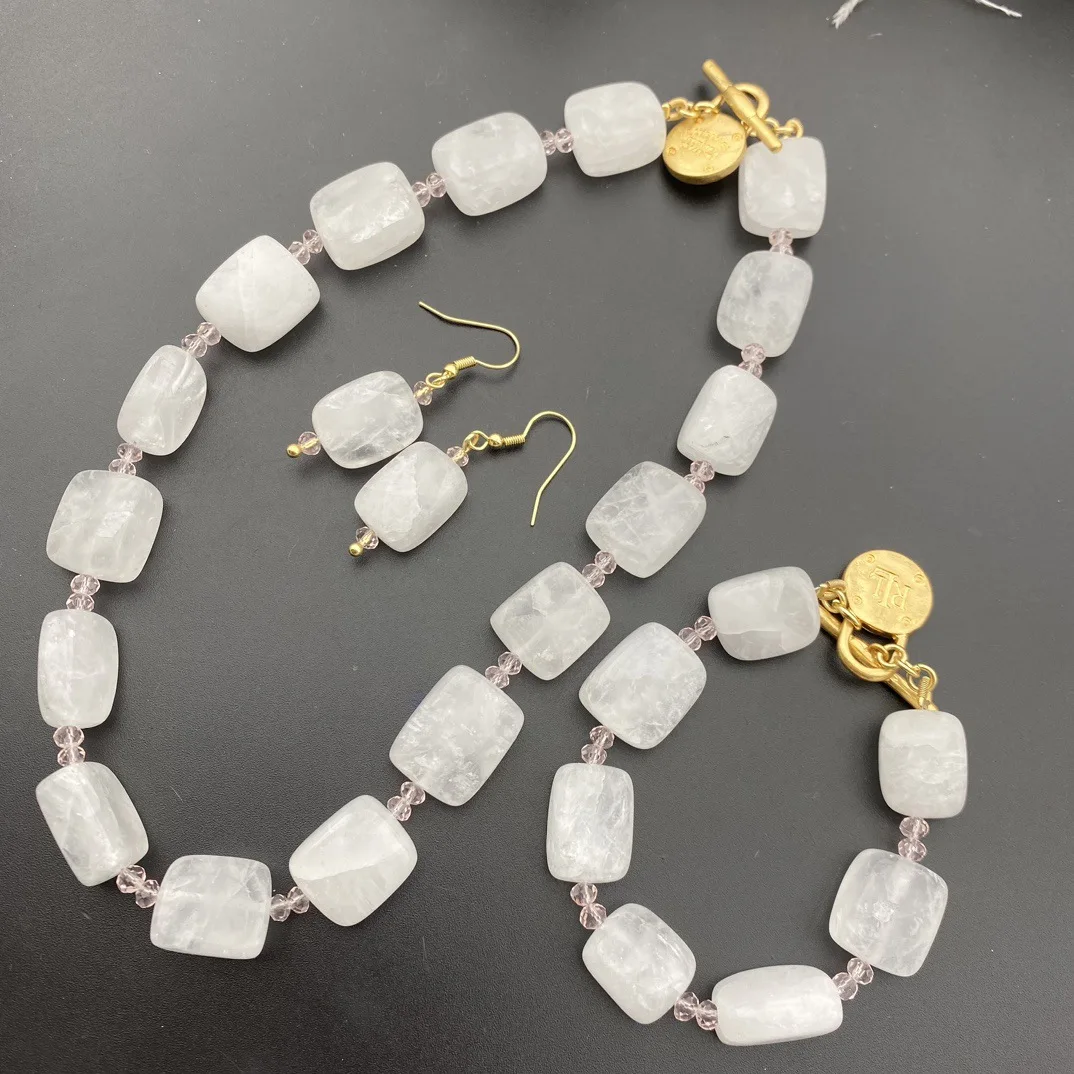 

Natural White Quartz Design Charms necklace/bracelet /earring Set Jewelry DIY