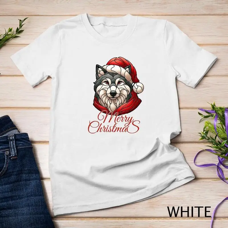 

Jolly Stained Glass Santa Husky Graphic Tee Funny Christmas Shirt Unisex T shirt