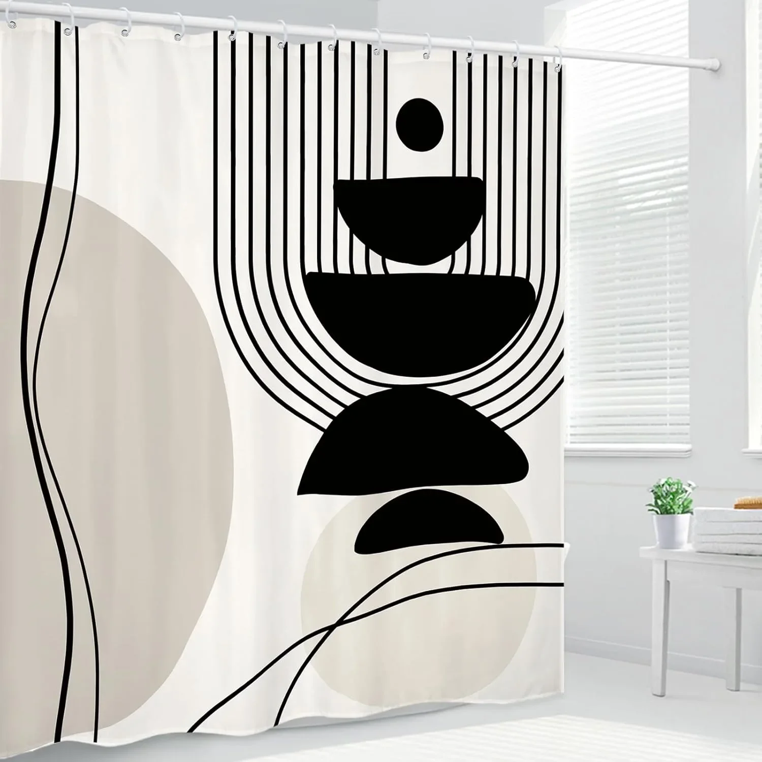 Minimalist Abstract Shower Curtain Modern Geometric Minimalist Neutral Contemporary Bathroom Accessories Decor Shower Curtains