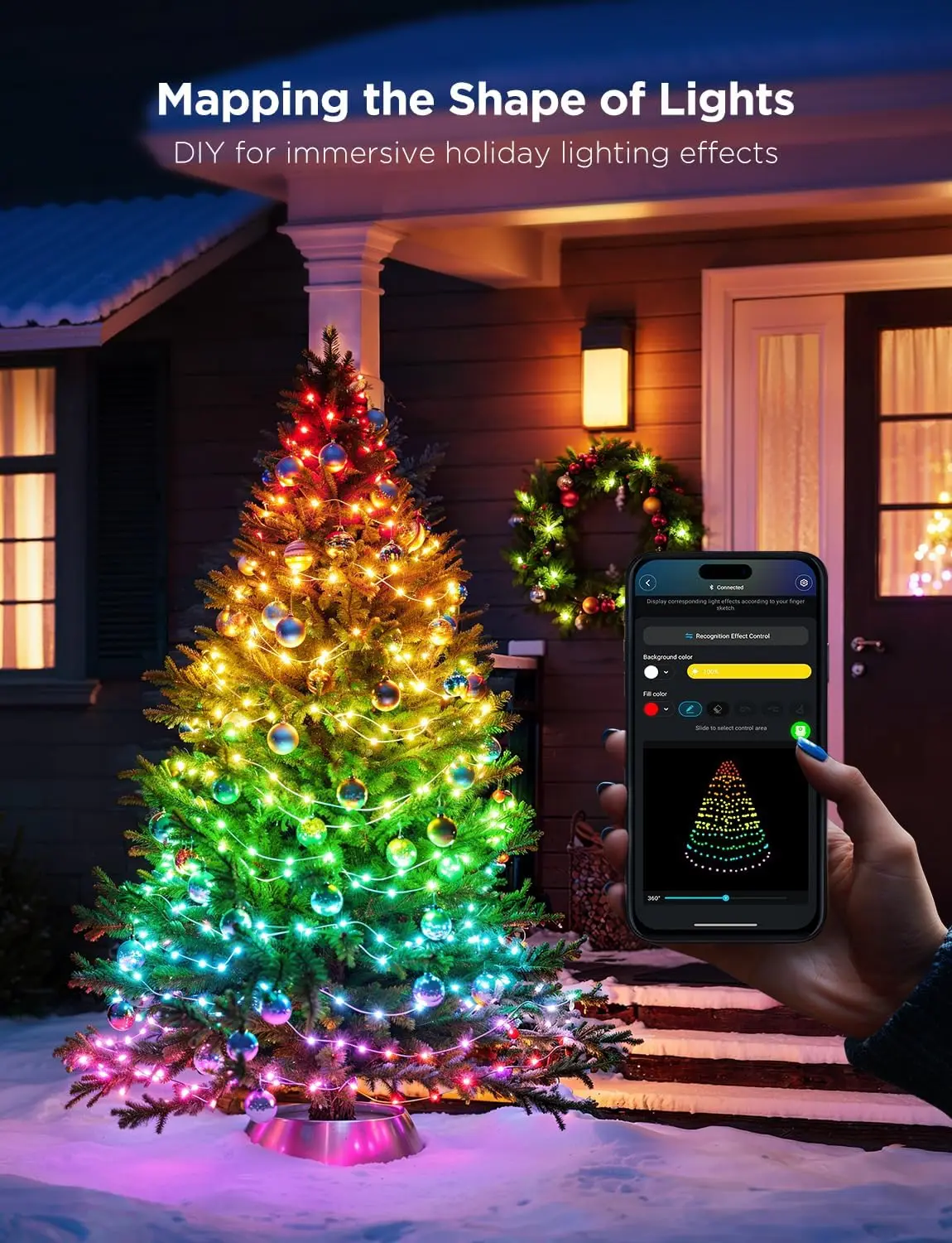 Govee-Guirxiété lumineuse intelligente pour sapin de Noël, lumières LED avec fonction de cartographie des formes, Rgbwic 99Federation, 300