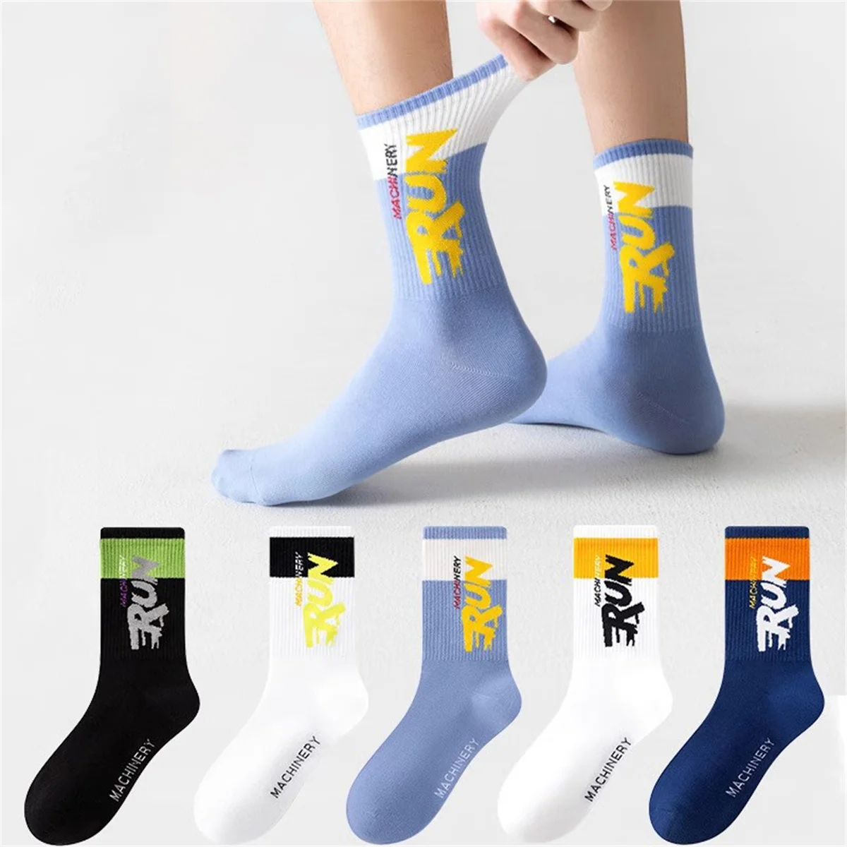 

Dreamlikelin 5Pairs/lot Teenage Basketball Socks Men's Autumn Winter Harajuku Outdoor Breathable Cotton Middle Tube Socks