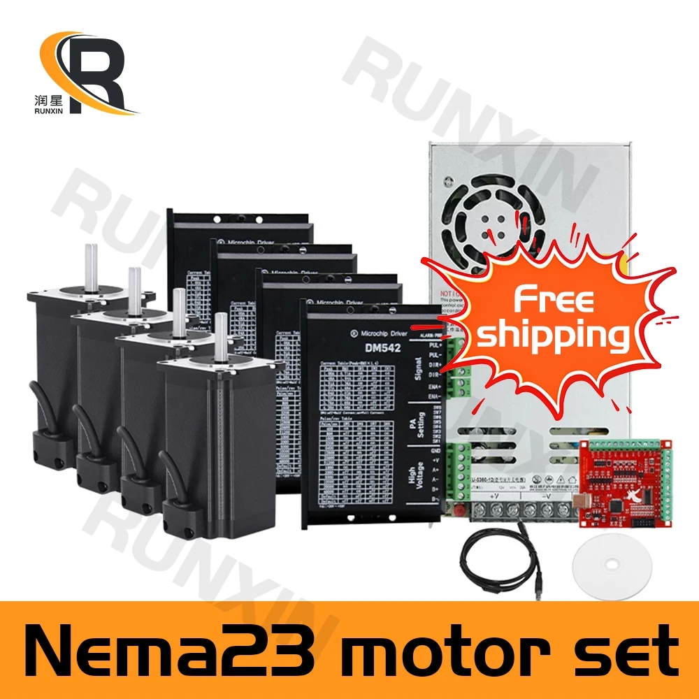 

RXTNC 2Pcs Nema23 57HS76 2.3Nm Stepper Motor Kit+DM556 Driver+Mach3 Interface Board + 350W36V Power Supply For CNC engraving