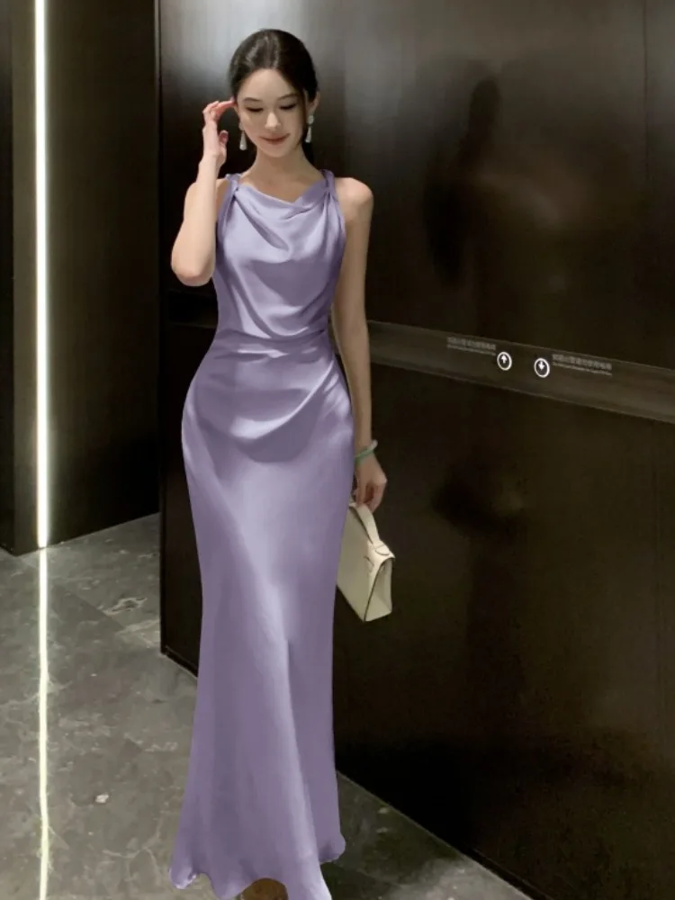 Sukienka damska Ele Satin Wrap Dr, letnia, wyszczuplająca, z trenem, elegancka, piękna, z wiązaniem, z paskiem, o średnim stanie.