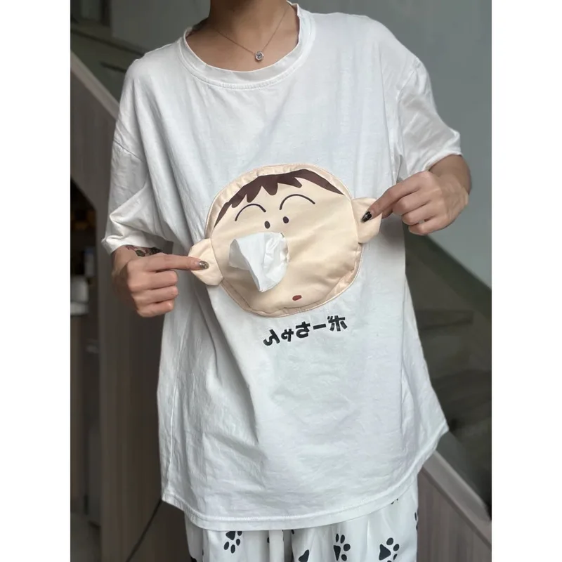 3D Cute Cartoon White T-Shirt Unisex Paper Carry Versatile Couple Tees O-neck Oversized Casual Top Plus Size Odzież damska Prezent