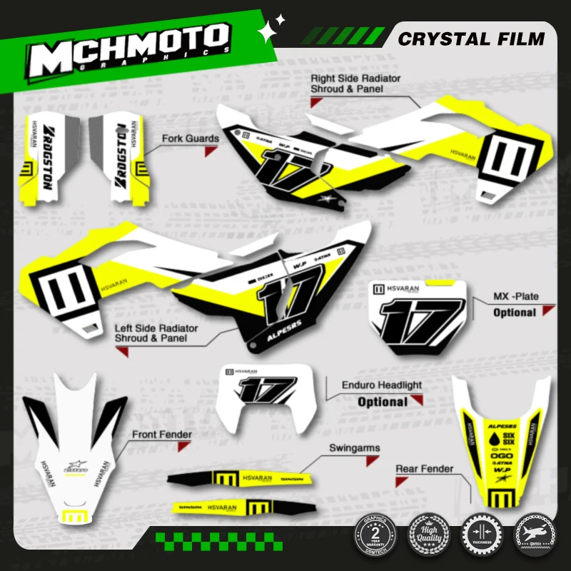 

MCHMFG Custom Graphics Decals Stickers Kits For Husqvarna TC FC 2023 2024 2025 TEFE 2024 2025 2026 Number Name Background Custom