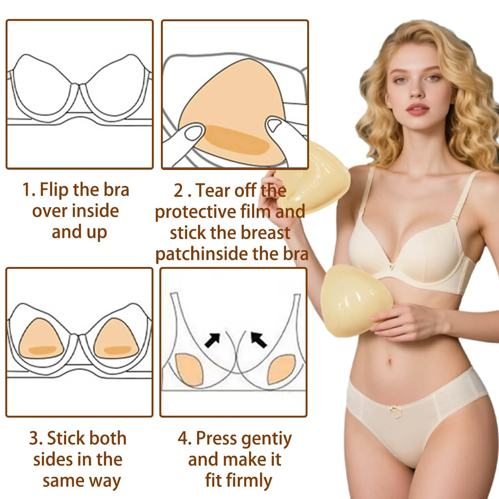 Self adhesive bra, underwear pad, sportswear sponge silicone pad, thickened small chest display, large triangle heart chest pad image 4